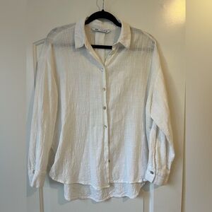 Zara White Linen Button Up Shirt